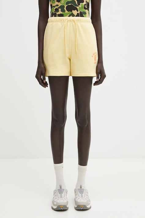 A Bathing Ape szorty bawełniane College damskie kolor żółty gładkie high waist 1L30253004