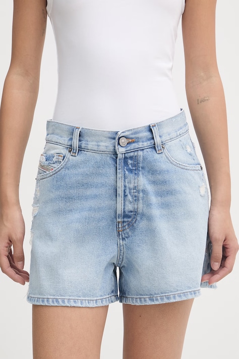 Diesel szorty damskie bawełniane DE-HELIOS niebieskie high waist A22266.007DM