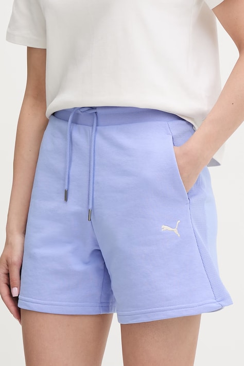 Puma pantaloni scurți de trening pentru femei, din bumbac Class albaștri high waist 691874
