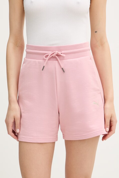 Puma pantaloni scurți de trening pentru femei, cu bumbac Class roz high waist 691874