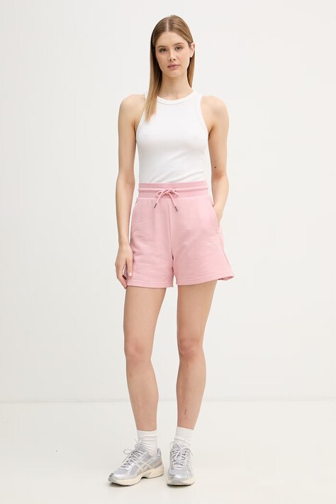Puma szorty dresowe damskie z bawełną Class różowe high waist 691874