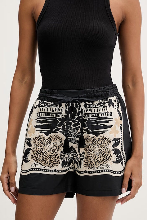Ermanno Firenze szorty bawełniane damskie kolor czarny wzorzyste high waist D48EP076EC8