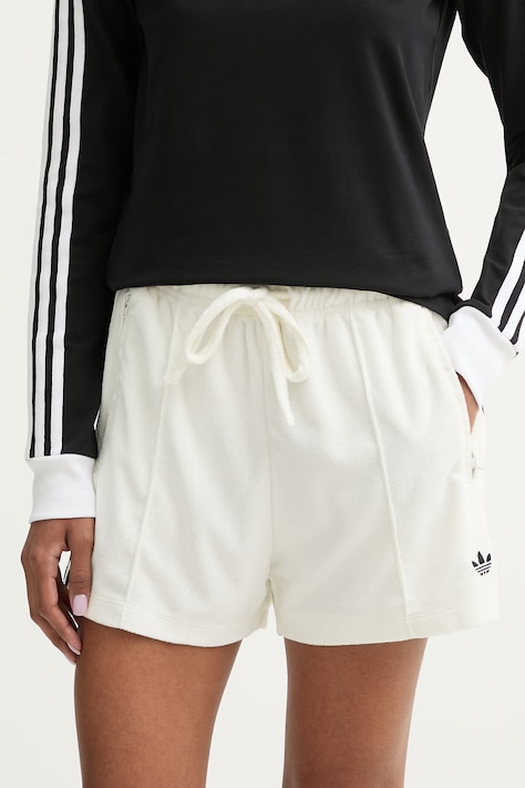 adidas Originals szorty damskie z bawełną beżowe high waist KD1397