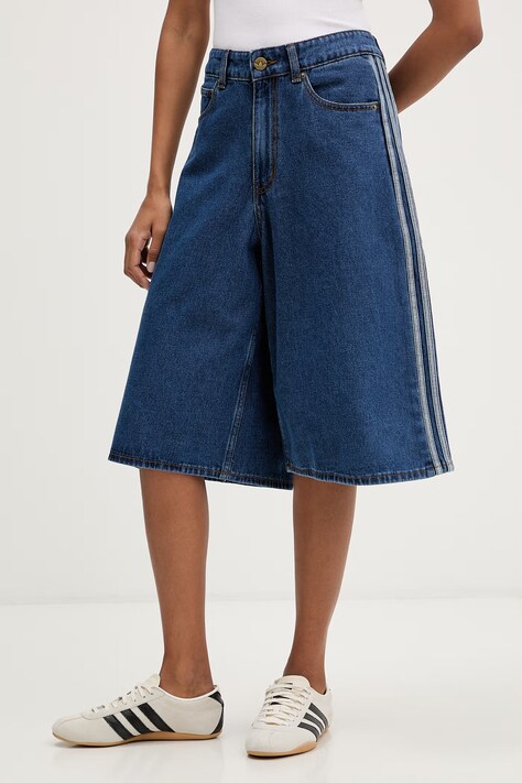 adidas Originals szorty jeansowe Firebird damskie kolor niebieski gładkie high waist KD2915