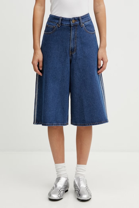 adidas Originals szorty jeansowe Firebird damskie kolor niebieski gładkie high waist KD2915