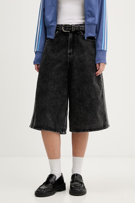 adidas Originals szorty jeansowe Firebird damskie kolor czarny gładkie high waist KD2916