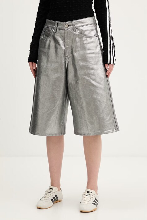 adidas Originals szorty jeansowe Firebird damskie kolor srebrny gładkie high waist KD2930