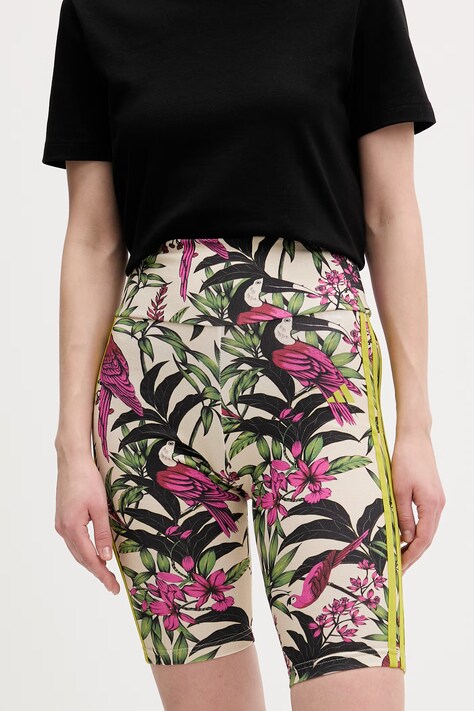 adidas szorty x Farm Rio damskie kolor beżowy wzorzyste high waist KD4612