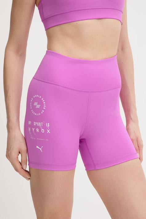 Puma szorty treningowe Tad ess HYROX damskie kolor fioletowy z nadrukiem high waist 528960