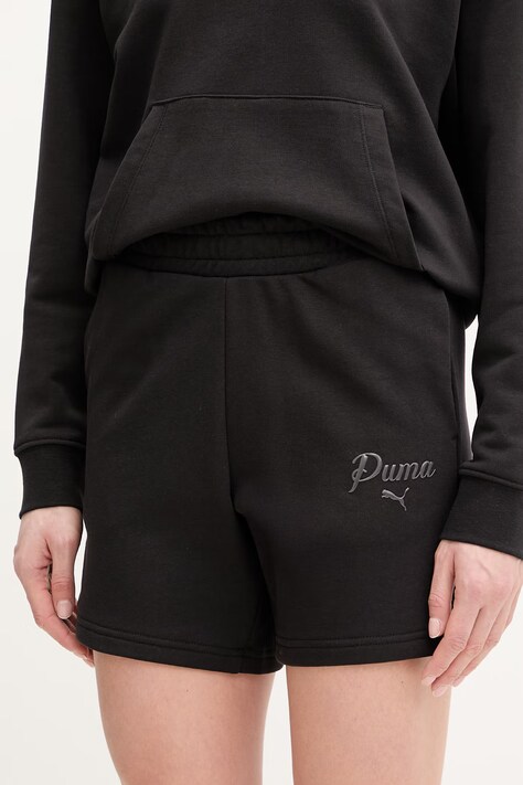Puma szorty Essential Script damskie kolor czarny gładkie high waist 691762