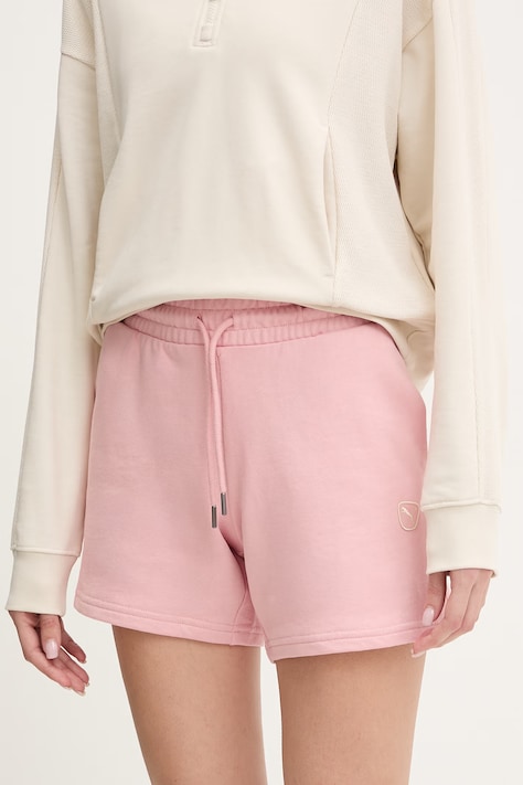 Puma szorty bawełniane Essential elevated damskie kolor różowy gładkie high waist 691859