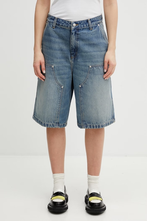 Carhartt WIP szorty jeansowe W Nixon Double Knee Short damskie kolor niebieski gładkie high waist I036324.01B7