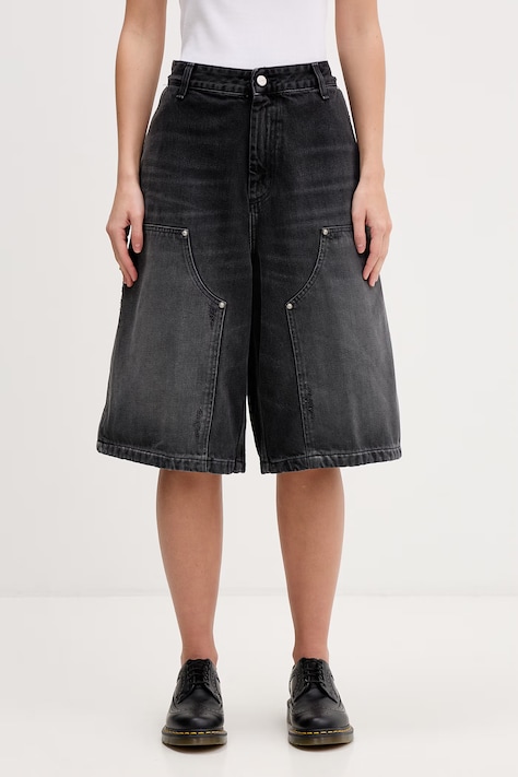 Carhartt WIP szorty jeansowe W Nixon Double Knee Short damskie kolor czarny gładkie high waist I036324.89B7