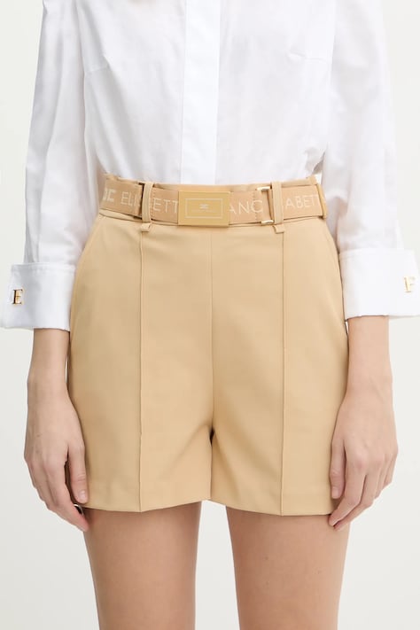 Elisabetta Franchi szorty damskie kolor beżowy gładkie high waist SH00861E2
