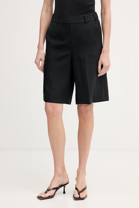 Mos Mosh szorty damskie z dodatkiem lnu Alexis czarne high waist 176470