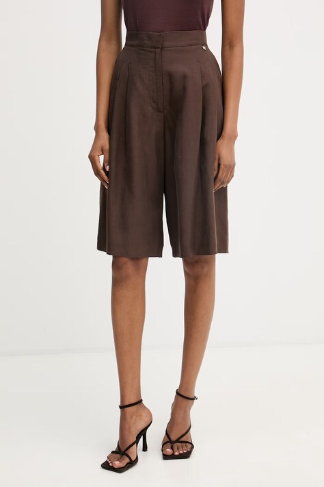 Liu Jo bermudy damskie z dodatkiem lnu brązowe high waist WA6318 T4818