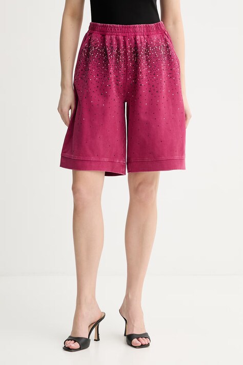 Liu Jo szorty dresowe damskie bawełniane różowe high waist TA6101 JS008