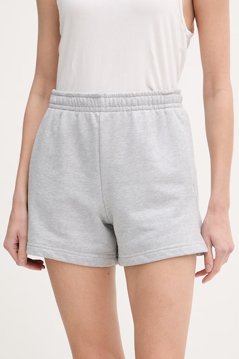 Lacoste pantaloni scurți din bumbac culoarea gri, uni, high waist, GF5341