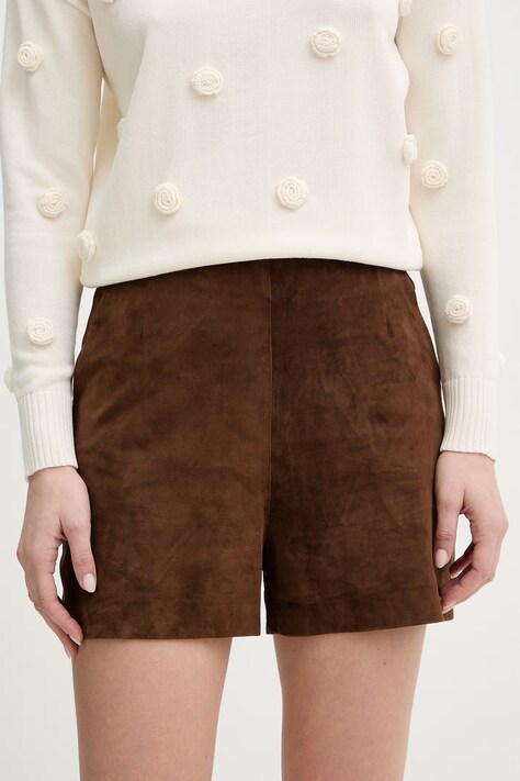 Marella szorty zamszowe SPIGA damskie kolor brązowy gładkie high waist 2613431014200