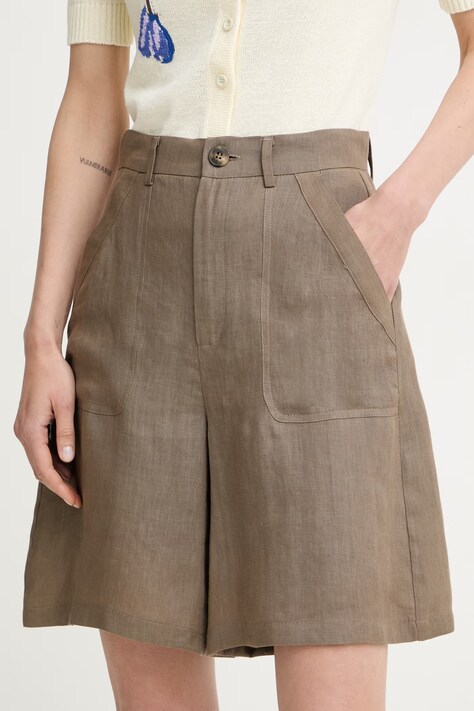 Marella шорти жіночі лляні Emme by Marella коричневі high waist 2615141032200