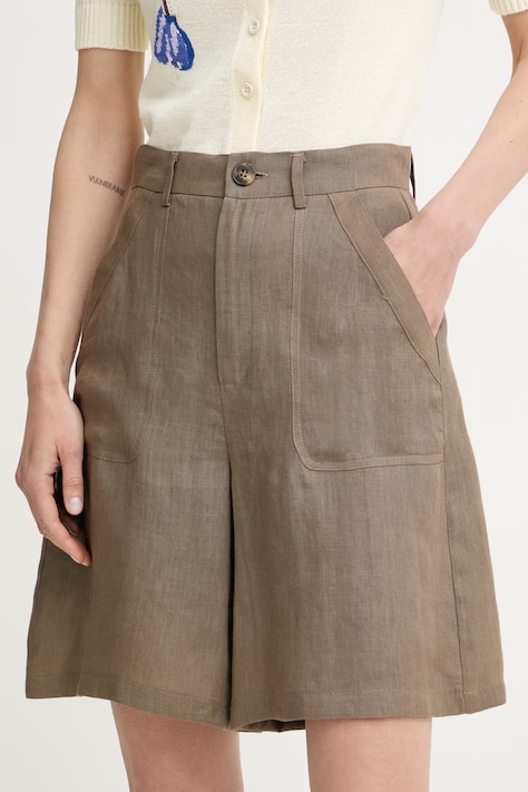 Marella шорти жіночі лляні Emme by Marella коричневі high waist 2615141032200