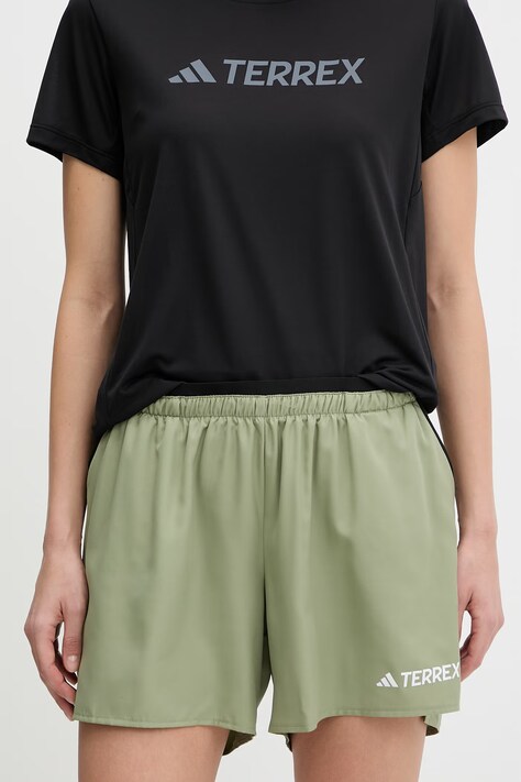 adidas TERREX szorty outdoorowe damskie kolor zielony z nadrukiem high waist KA4692