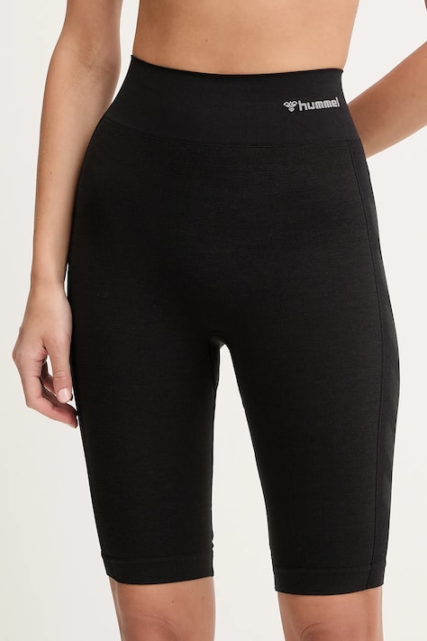 Hummel szorty treningowe damskie kolor czarny gładkie high waist 211761