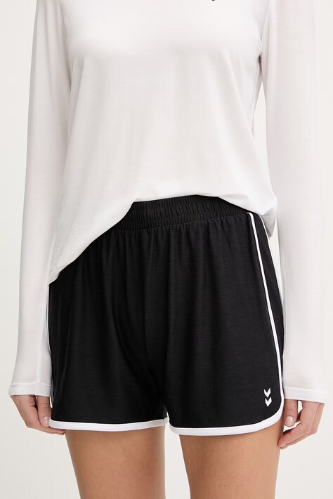 Hummel szorty treningowe damskie kolor czarny gładkie high waist 232223