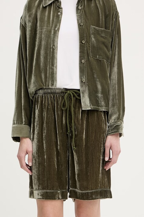 American Vintage szorty dresowe damskie welurowe zielone ANK09B