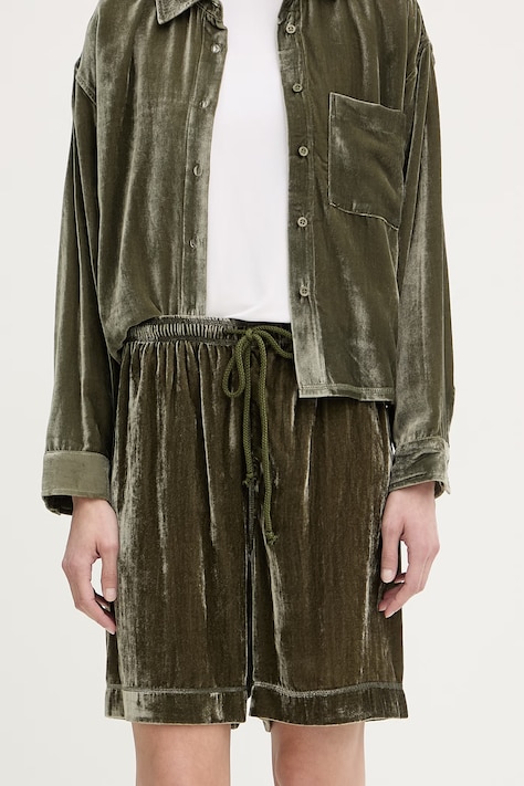 American Vintage szorty dresowe damskie welurowe zielone ANK09B