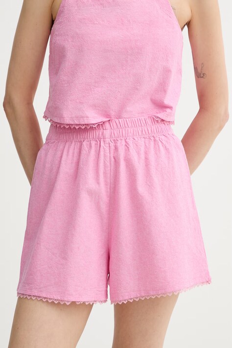 American Vintage szorty damskie bawełniane różowe high waist FEO09A
