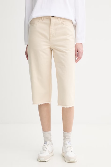 American Vintage szorty jeansowe damskie kolor beżowy gładkie high waist SNOP09A