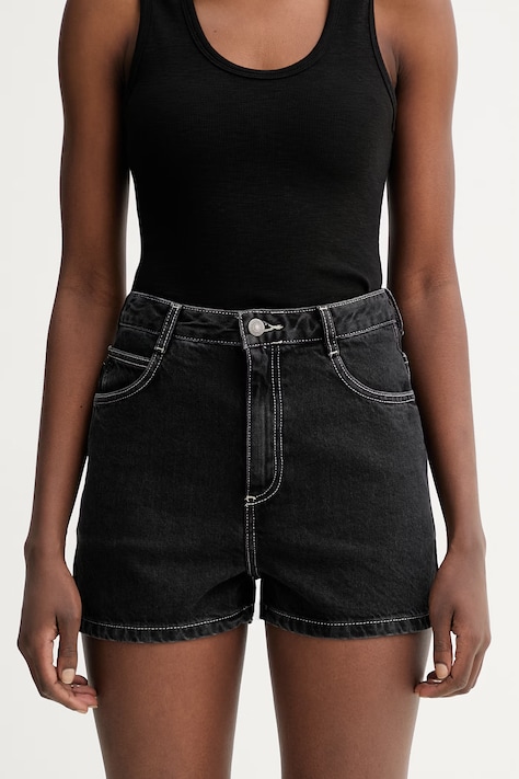 American Vintage szorty jeansowe damskie kolor czarny gładkie high waist YOP09C