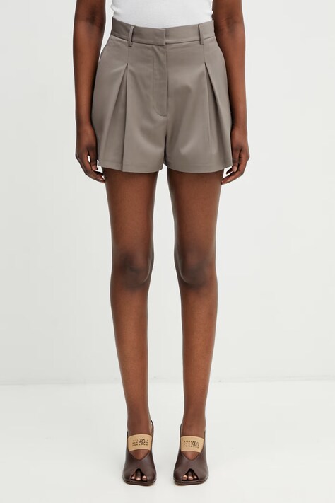 Rotate szorty eleganckie damskie z wełną brązowe high waist 115633816