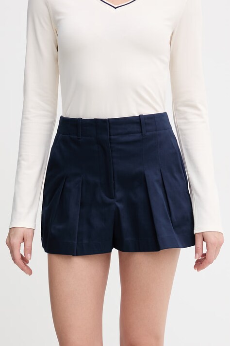 Lacoste szorty damskie kolor granatowy gładkie high waist FF0175