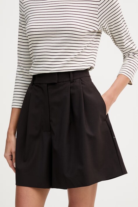 Lacoste szorty damskie z wełną brązowe high waist FF0243