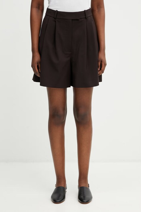 Lacoste shorts with wool Women's brown high waist FF0243