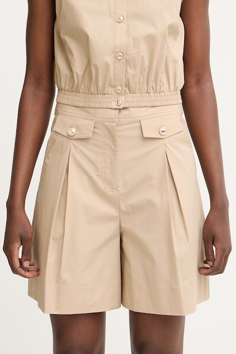 Twinset szorty damskie z bawełną beżowe high waist 261TT2232