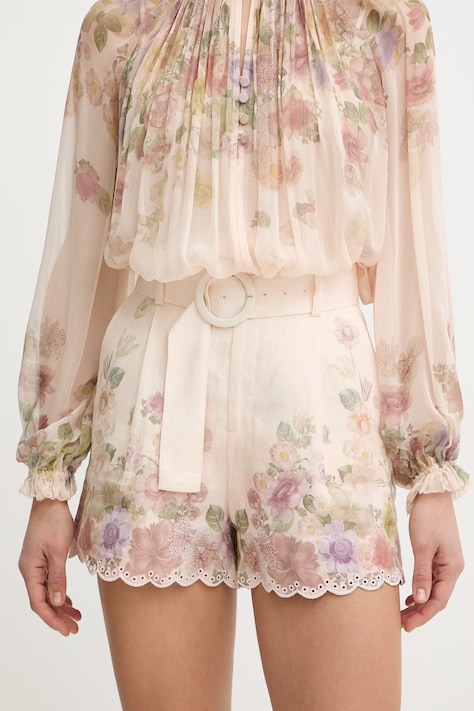 Twinset szorty damskie lniane beżowe high waist 261TT2572