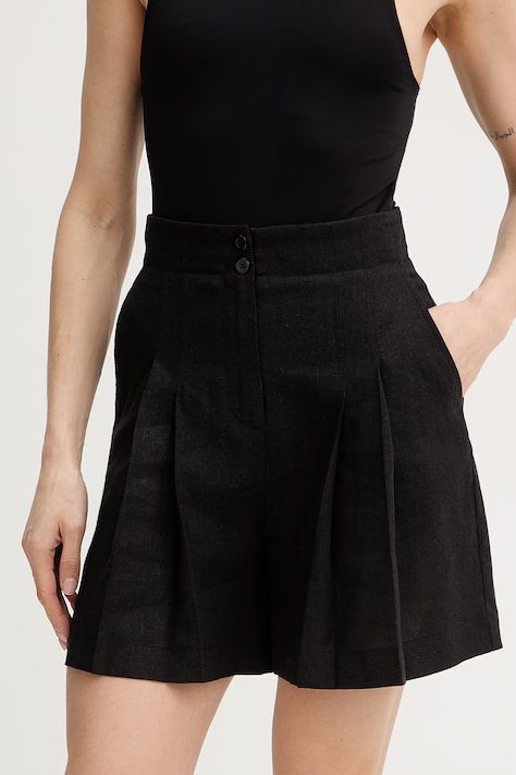 Twinset szorty z dodatkiem lnu damskie kolor czarny gładkie high waist 261TF2026