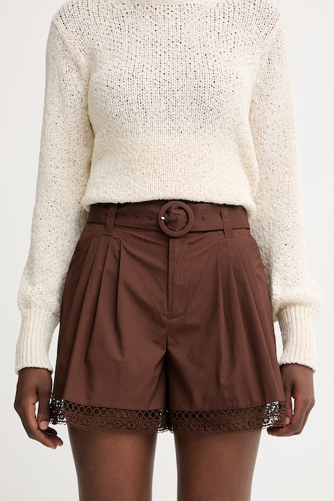 Twinset elegantné šortky dámske bavlnené s elastanom hnedé high waist 261TT2253