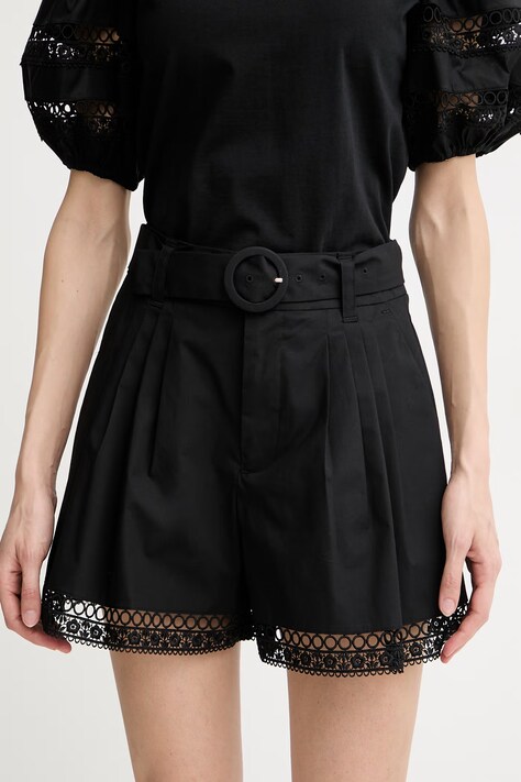 Twinset elegantné šortky dámske bavlnené s elastanom čierne high waist 261TT2253