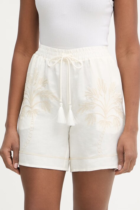 Twinset šortky dámske s ľanom béžové high waist 261LM2MBB