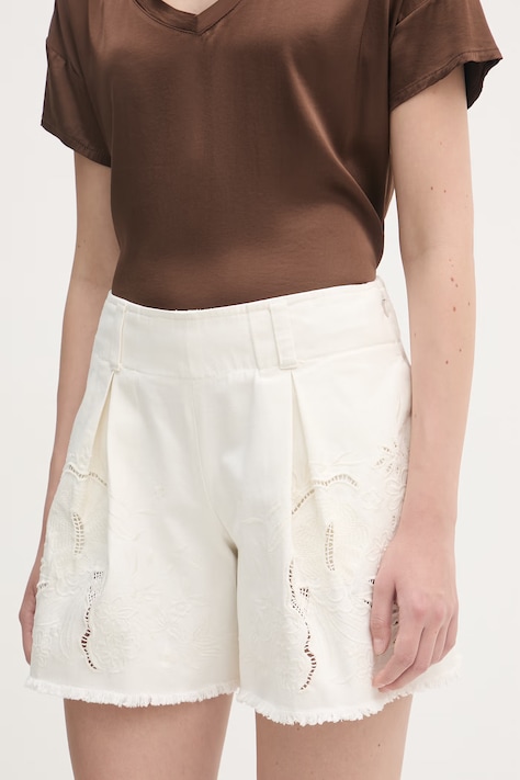 Luisa Spagnoli szorty damskie jeansowe Acile beżowe high waist 542896