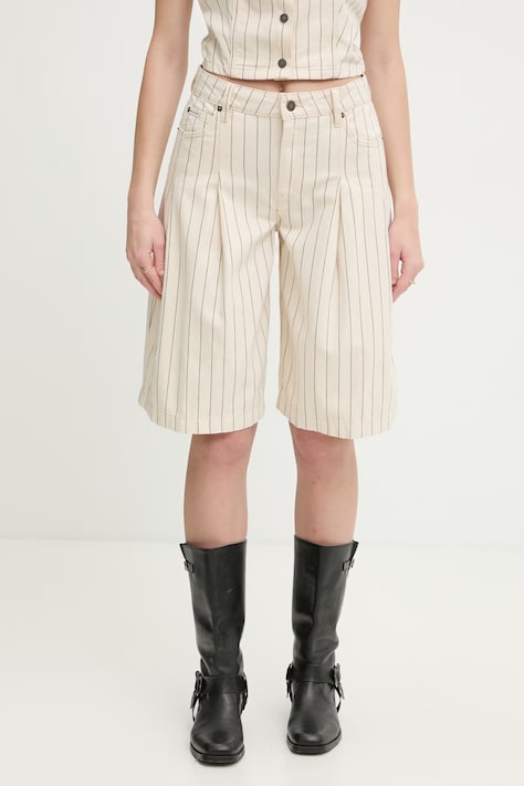 Guess Jeans szorty damskie bawełniane beżowe high waist W6GDY5 D7961