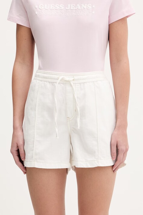 Guess Jeans kratke hlače za žene od pamuka bijele W6GD53 D5NW2