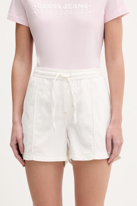 Guess Jeans шорты для женщин из хлопка белые regular waist W6GD53 D5NW2
