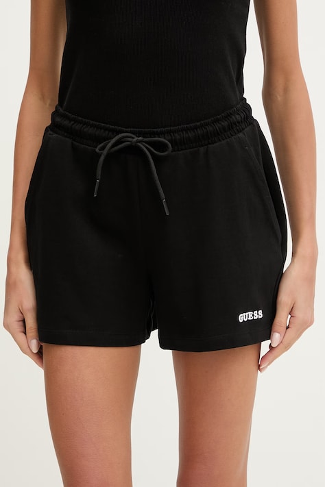 Guess trenirka kratke hlače ženske bombažne GIADA črne klasičen pas E6GD01 KCRZ1