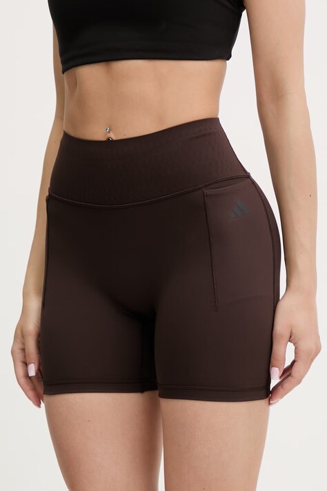 adidas Performance szorty sportowe damskie brązowe regular waist KF1043