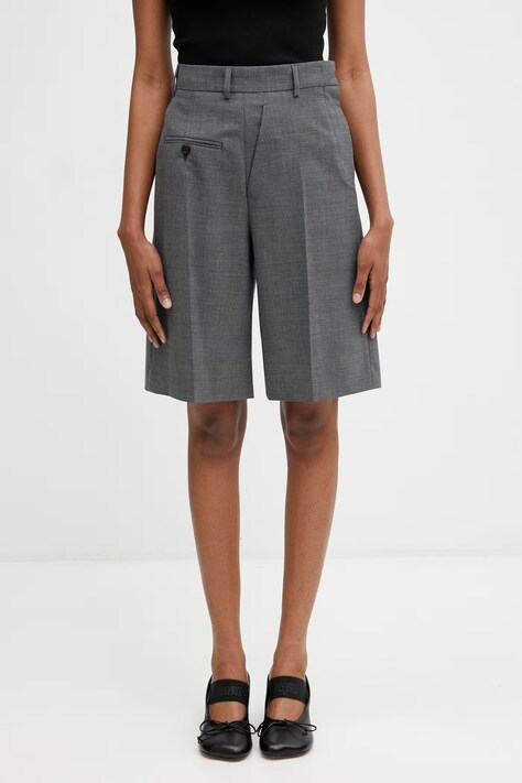 MM6 Maison Margiela Szorty eleganckie damskie z wełną szare high waist S52MU0125.M35733.860M